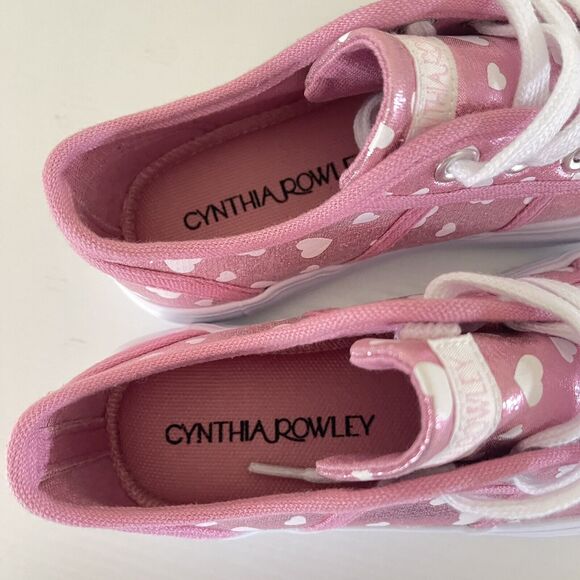 Cynthia Rowley Sneakers Girls Size 1 Kids Shoe Metallic Pink Canvas White Hearts - Picture 6 of 9